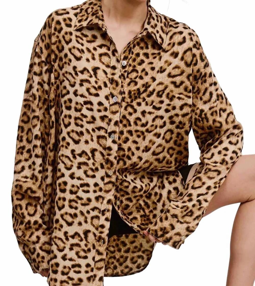 NEW LA MIEL desert long sleeve button down shirt in leopard